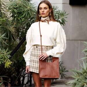 Beis Crossbody Bag in Croc Embossed Cognac